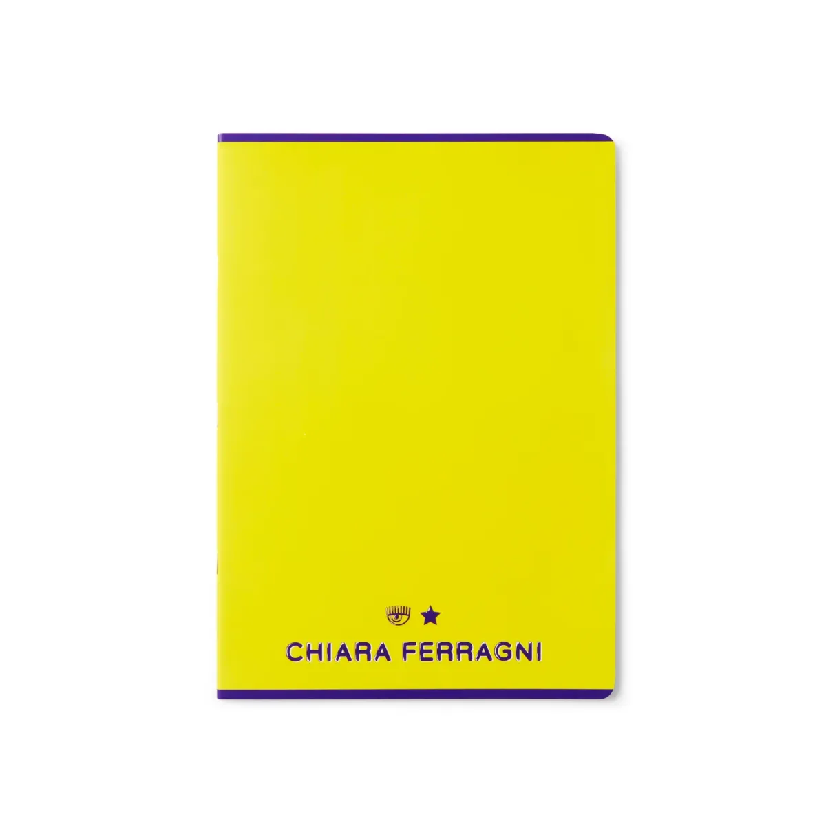Quaderno a quadretti giallo con logo viola Chiara Ferragni