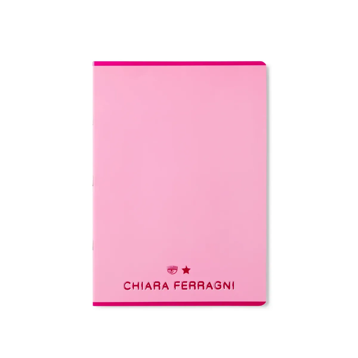 Quaderno a quadretti rosa con dettagli fucsia e logo Chiara Ferragni