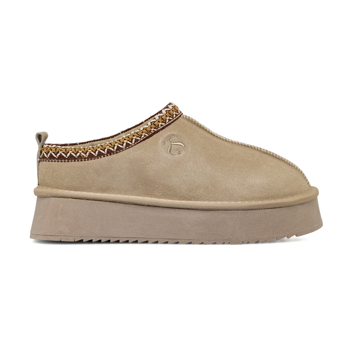 Sabot imbottiti caldi da donna Solo Soprani in pelle scamosciata taupe