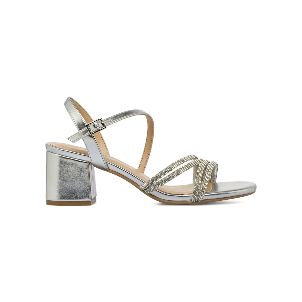 Sandali argento da Donna con strass e tacco a colonna 6 cm Lora Ferres