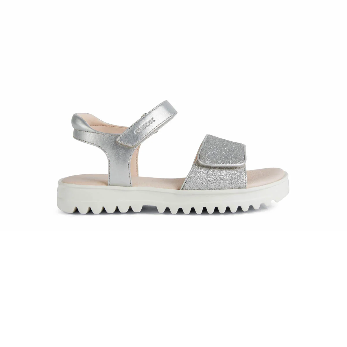 Sandali argento glitter da Ragazza Geox con suola traspirante