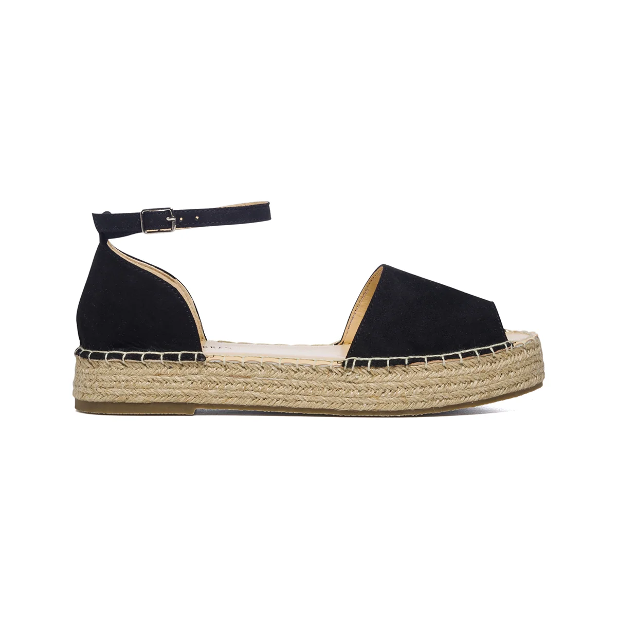 Sandali bassi espadrillas neri con cinturino e zeppa corda 2,5 cm Lora Ferres