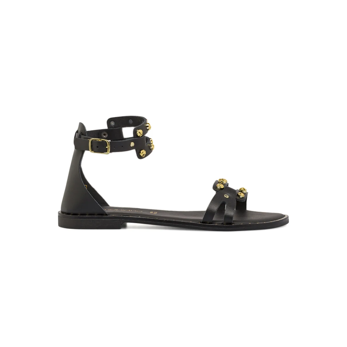 Sandali bassi neri da Donna in pelle con borchie oro Primopiano