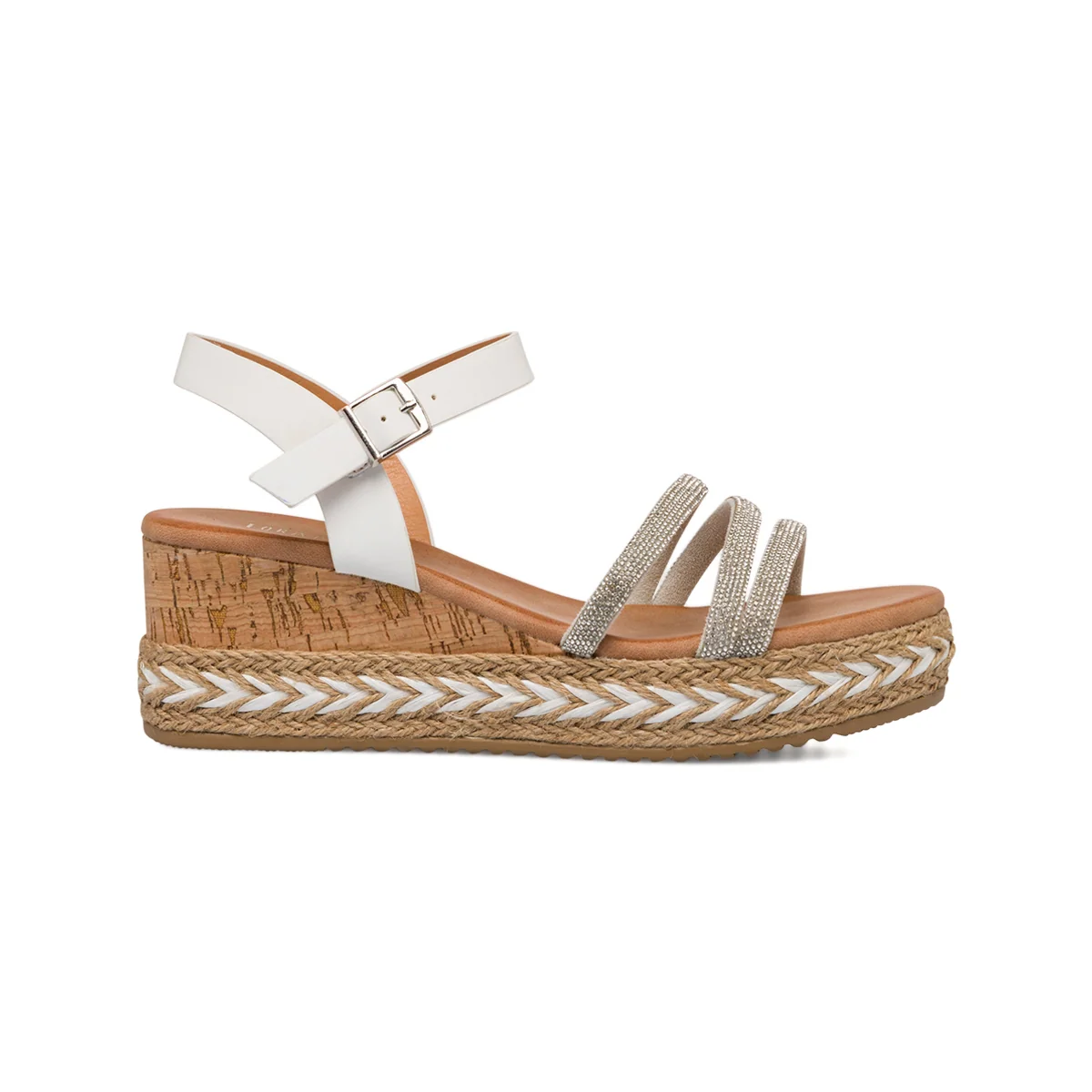 Sandali bianchi da donna con zeppa e strass Lora Ferres