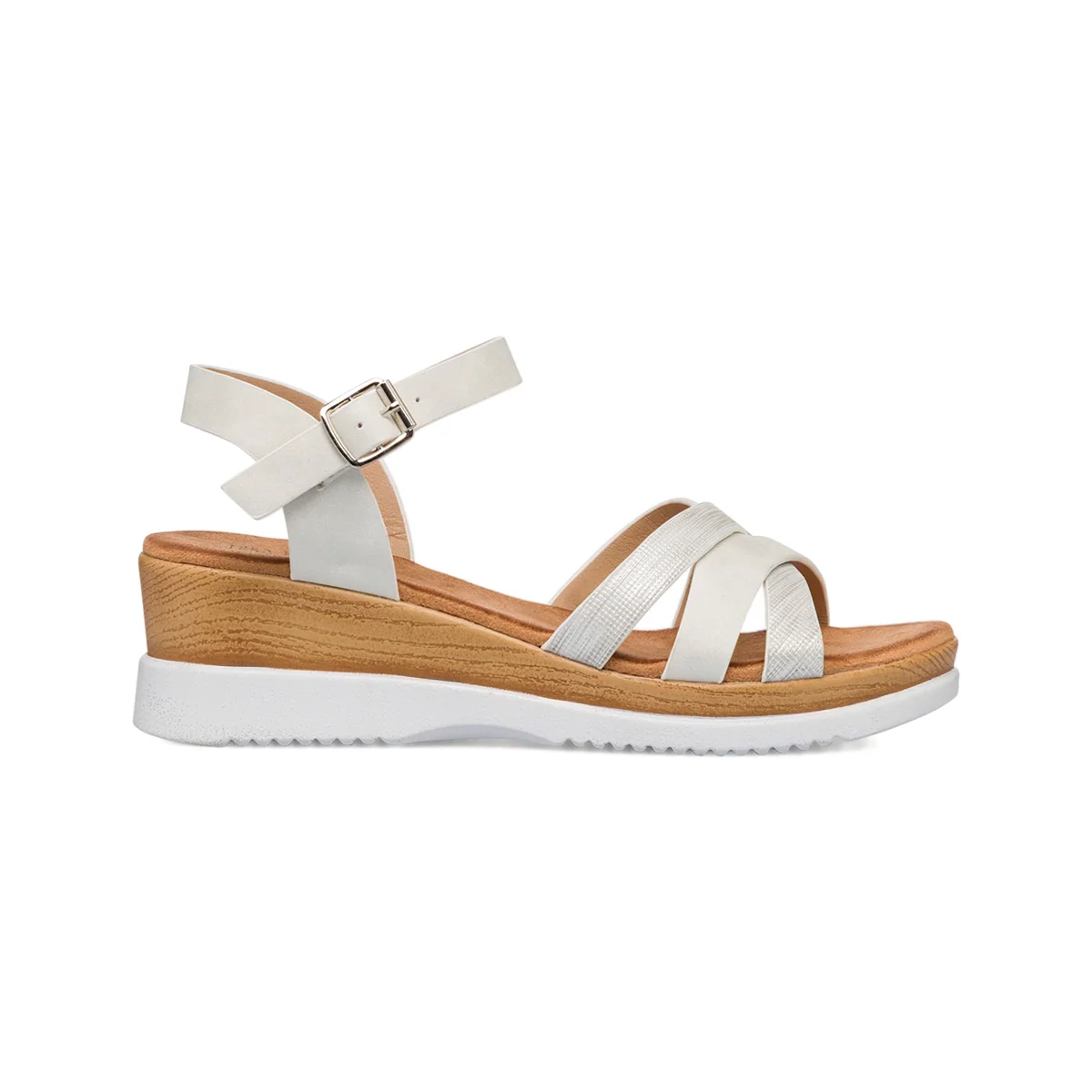 Sandali bianchi da donna platform 5,5 cm con dettaglio argento Lora Ferres