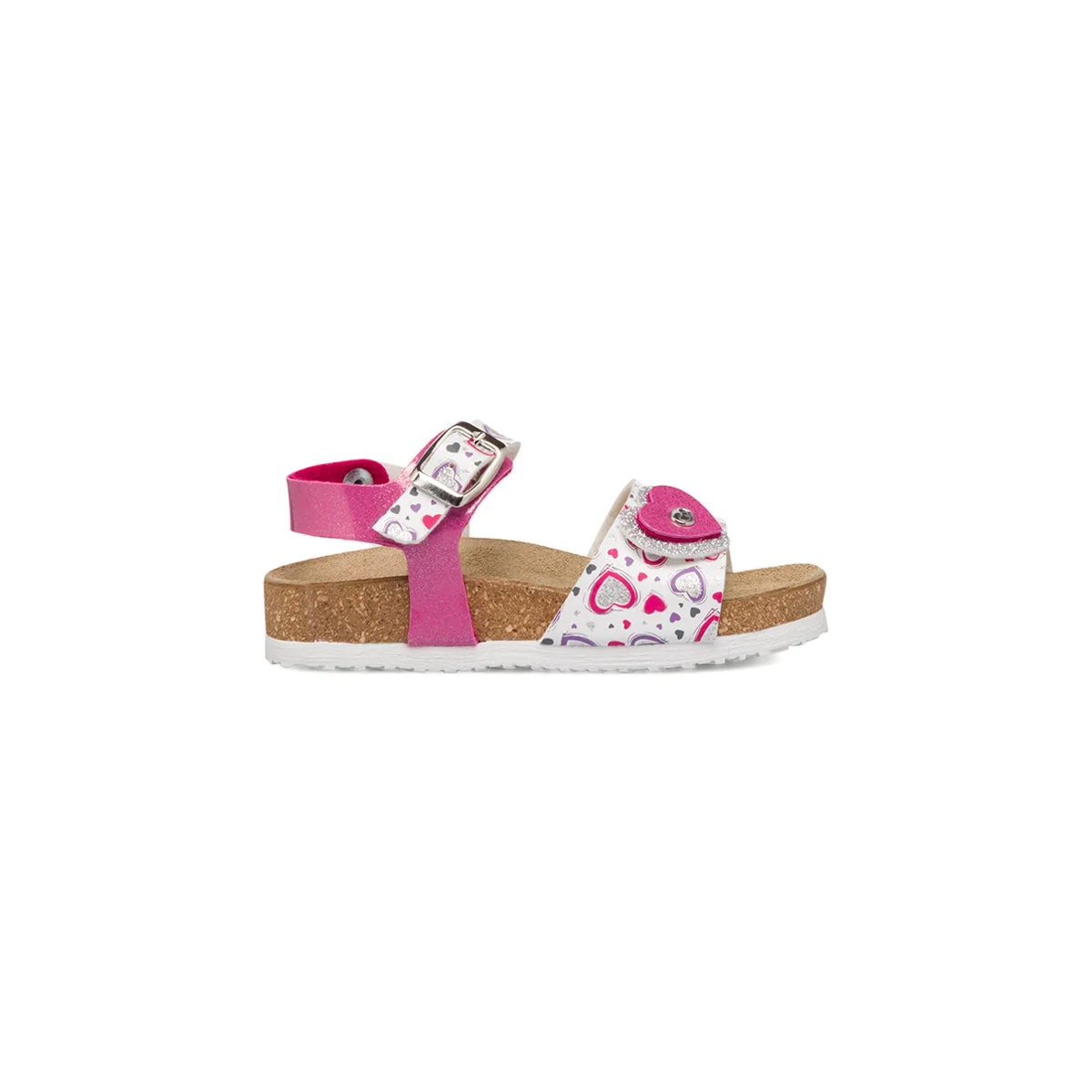 Sandali Bianchi e fucsia da bambina con cuoricini glitterati Settenote