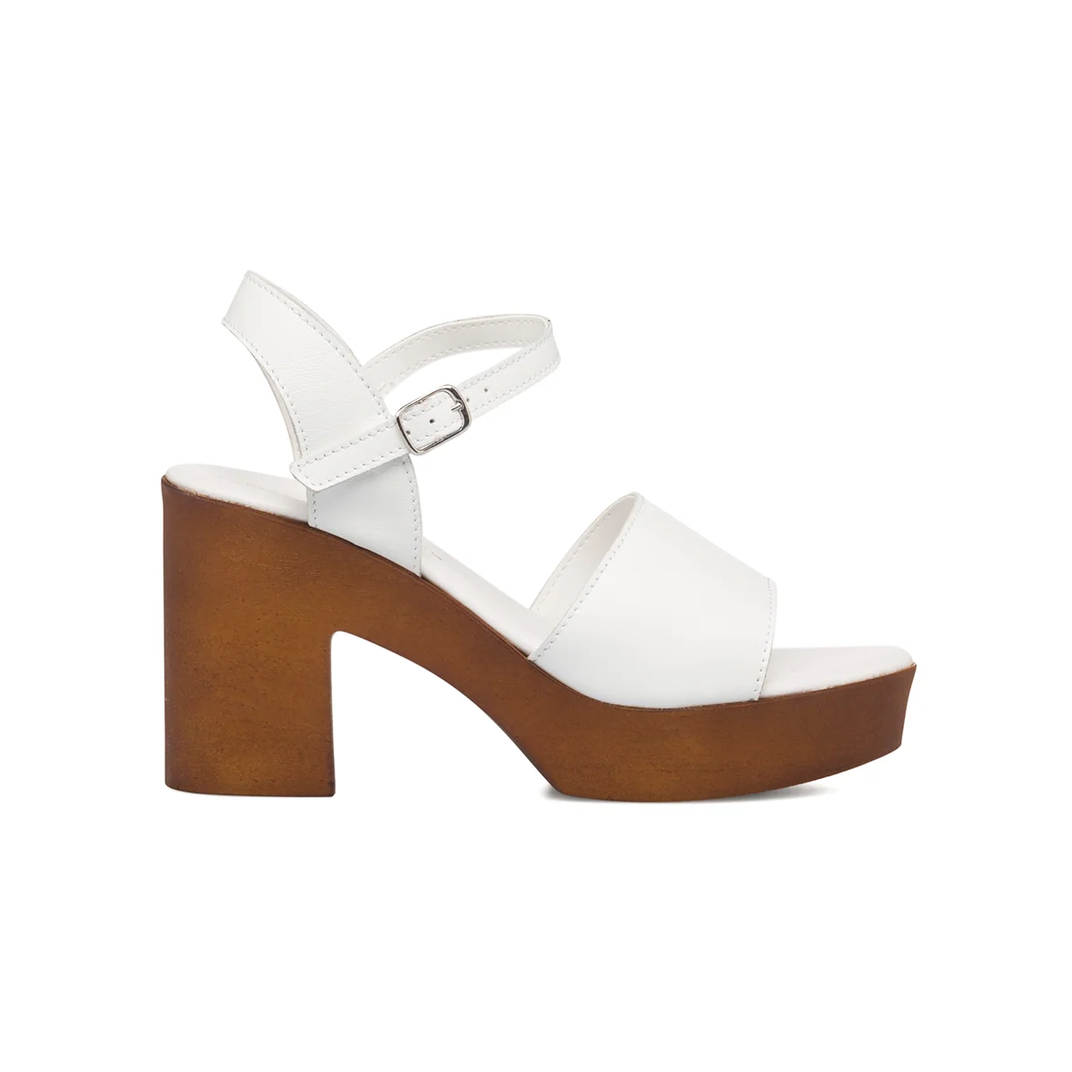 Sandali bianchi in pelle da donna con tacco a blocco 9 cm e plateau Primopiano