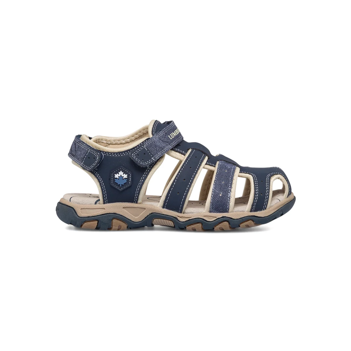 Sandali blu camouflage da bambino con sottopiede in pelle Lumberjack Levi