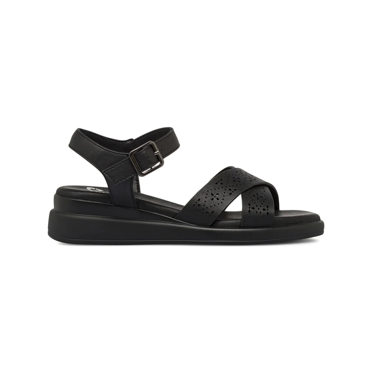 Sandali comfort neri da Donna con fasce incrociate traforate P Soft