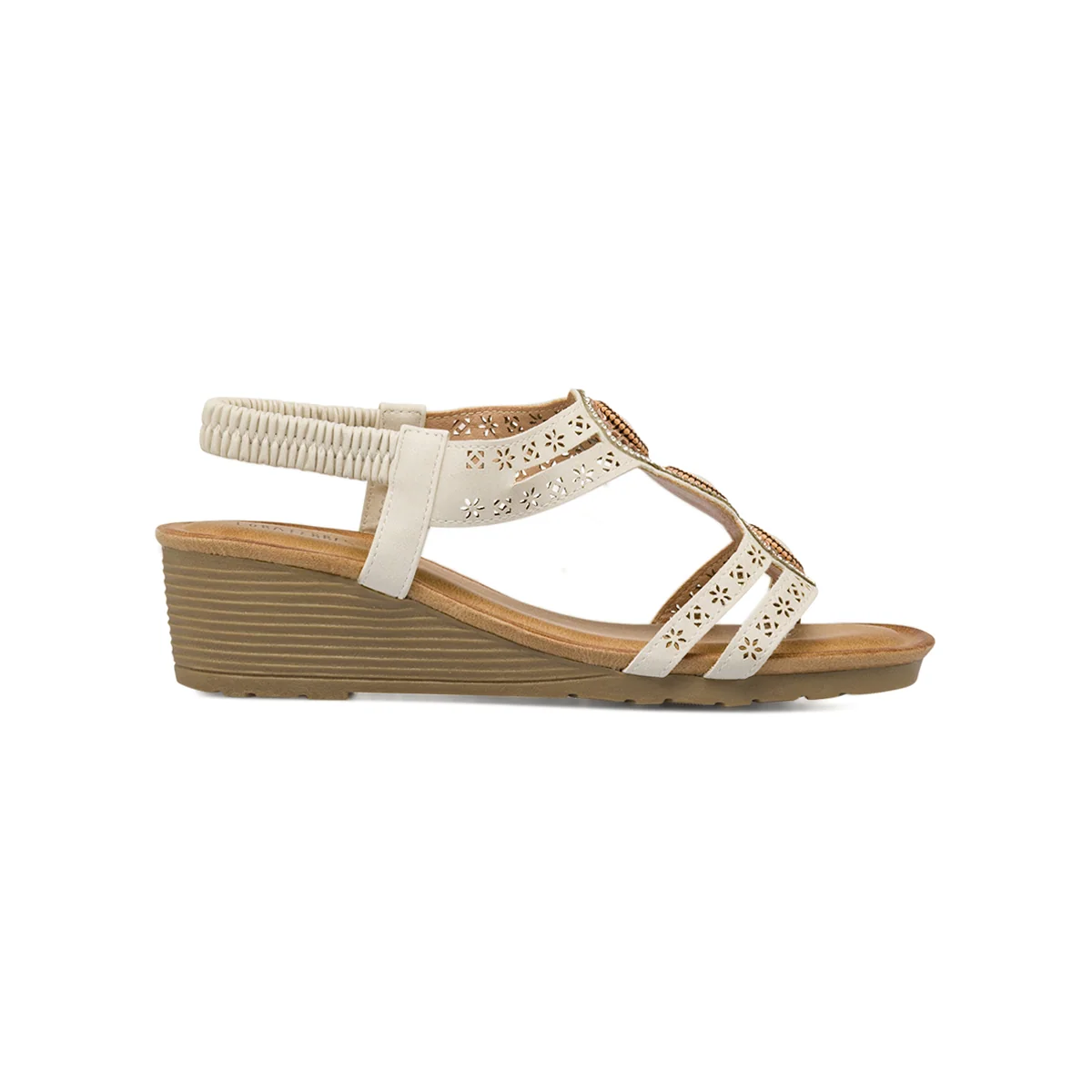 Sandali con zeppa 5 cm beige da Donna e dettagli gioiello Lora Ferres
