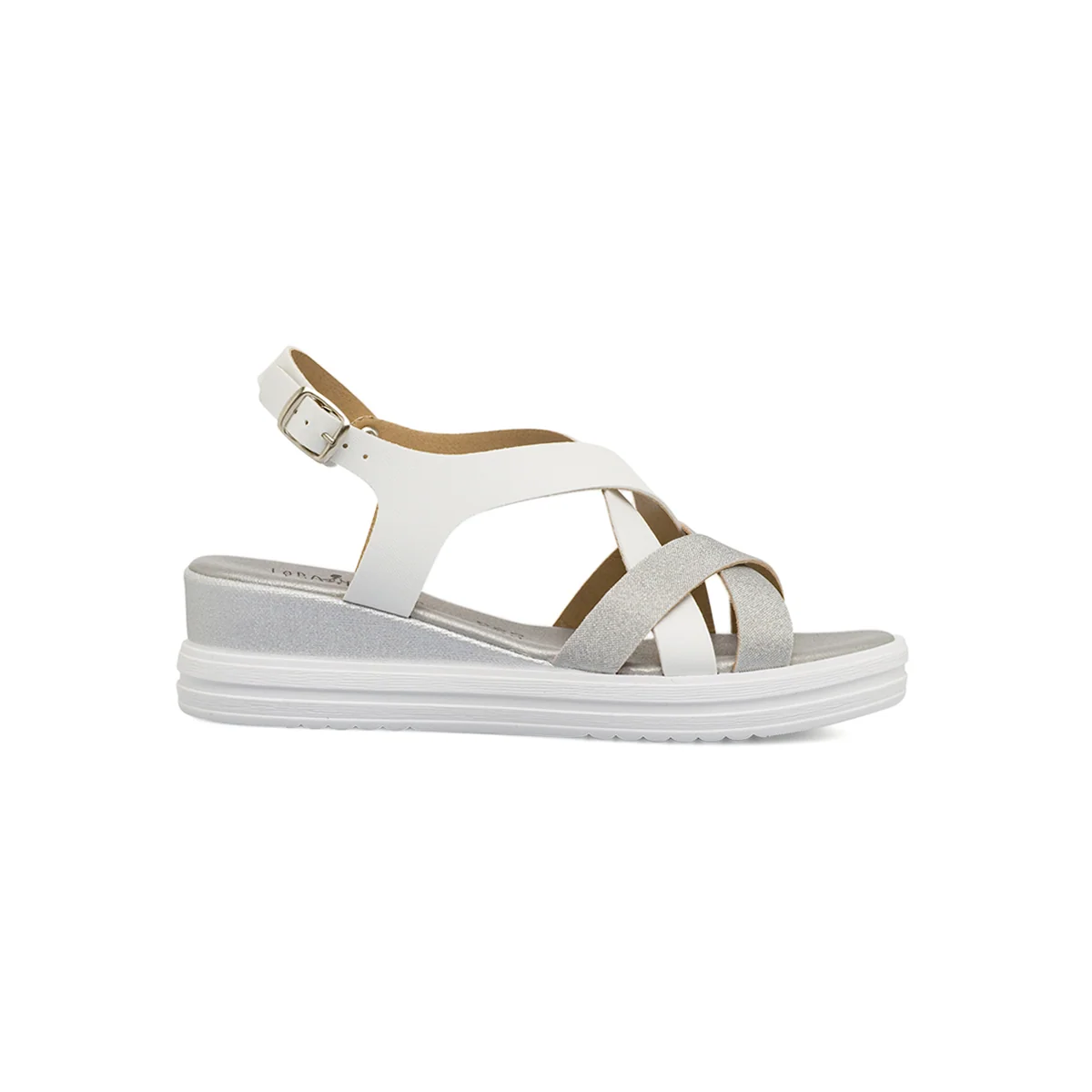 Sandali con zeppa da Donna bianchi e argento con glitter Lora Ferres