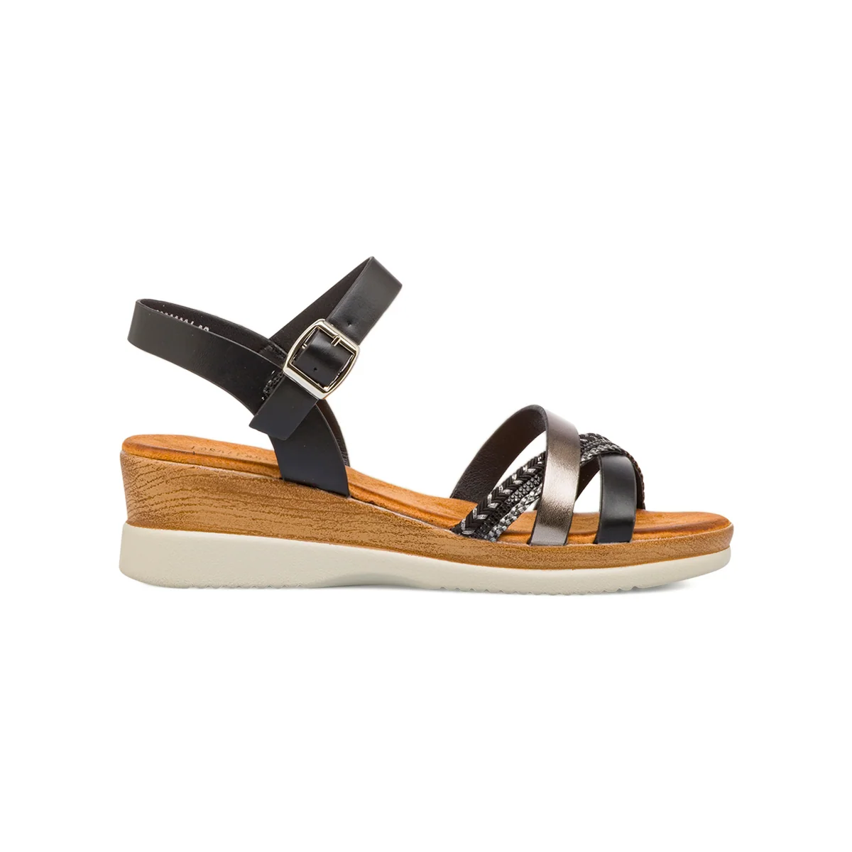 Sandali con Zeppa Neri da Donna con inserti in corda di Lurex Lora Ferres