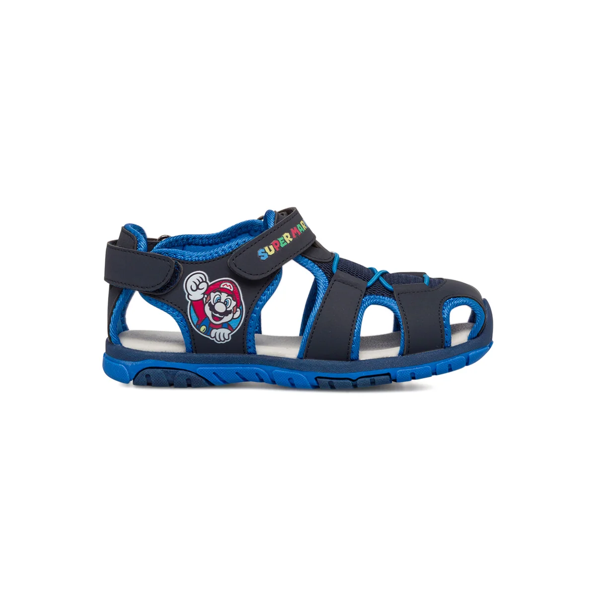 Sandali da bambino blu e azzurro con logo Super Mario