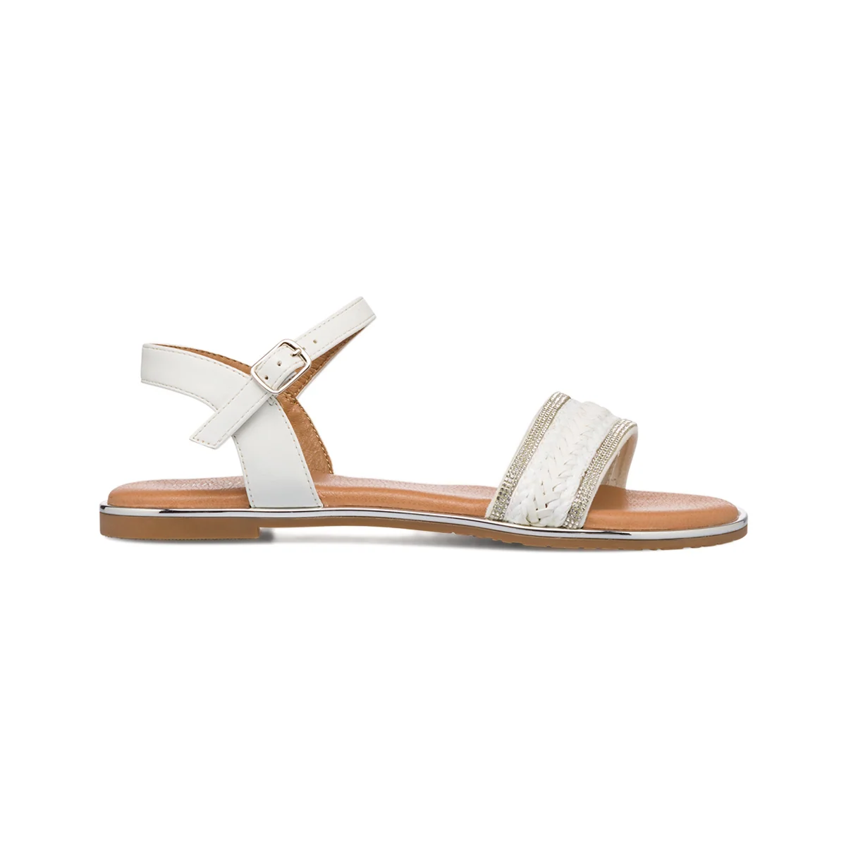 Sandali da donna bianchi con dettagli laminati e strass Lora Ferres