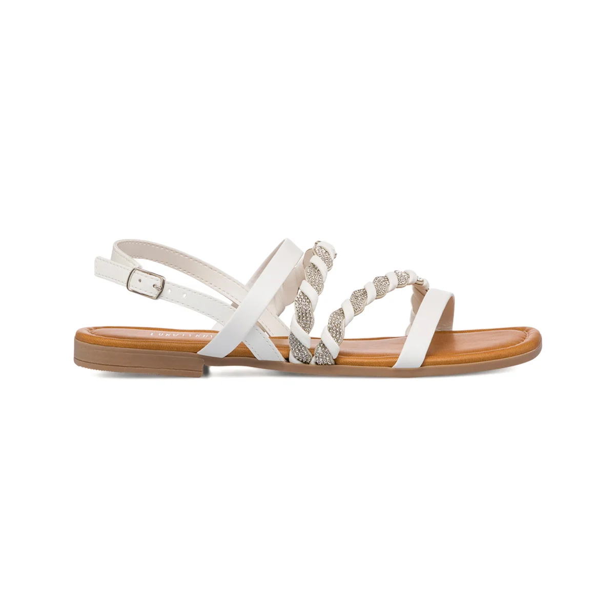 Sandali da donna bianchi con dettagli strass argento Lora Ferres