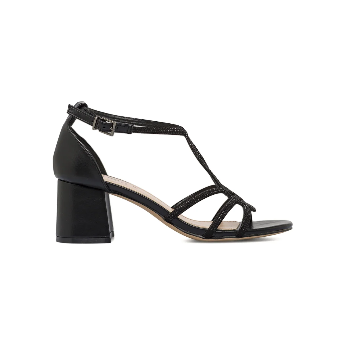 Sandali da Donna con tacco colonna 6 cm neri e con strass Lora Ferres
