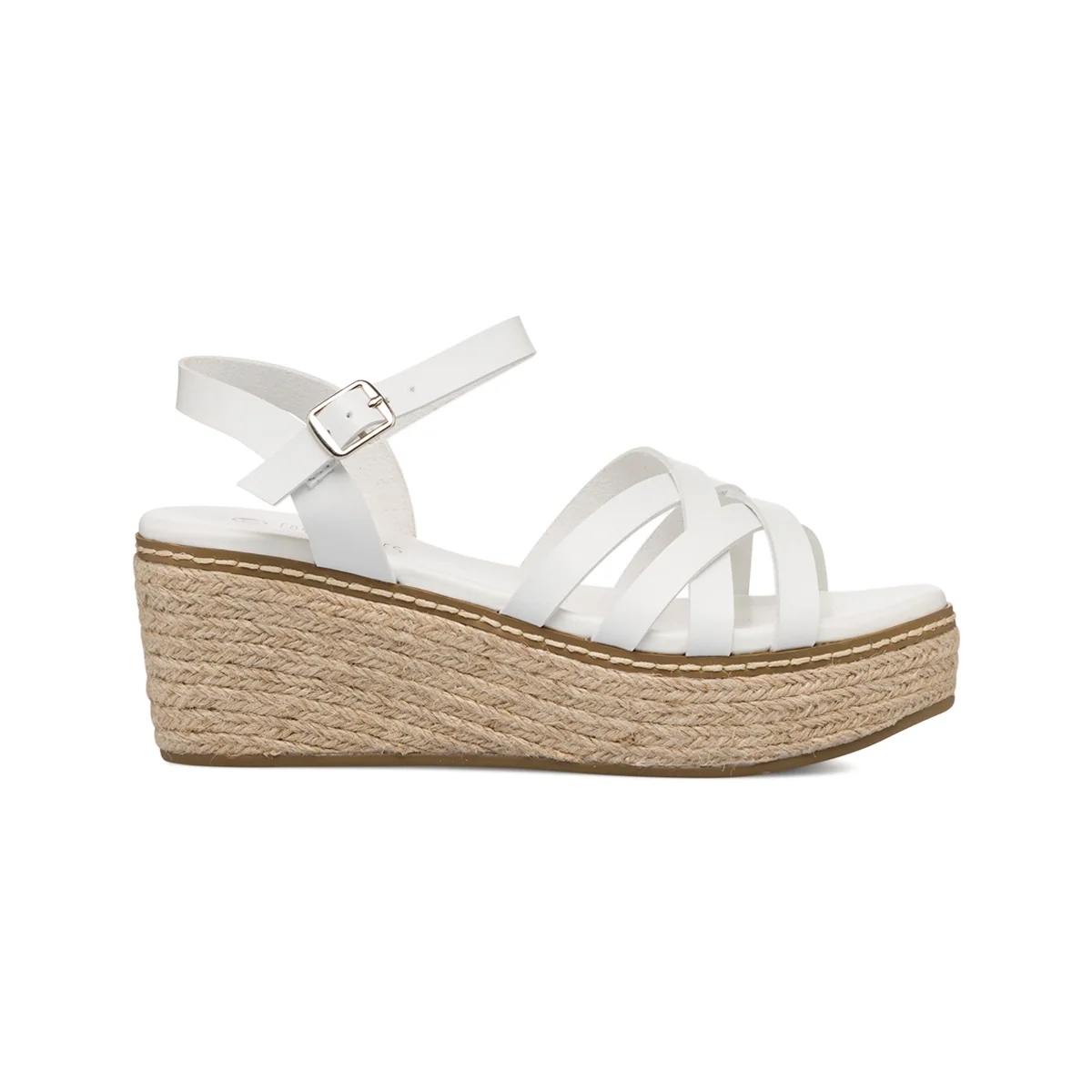 Sandali da donna con zeppa 7 cm bianchi Lora Ferres