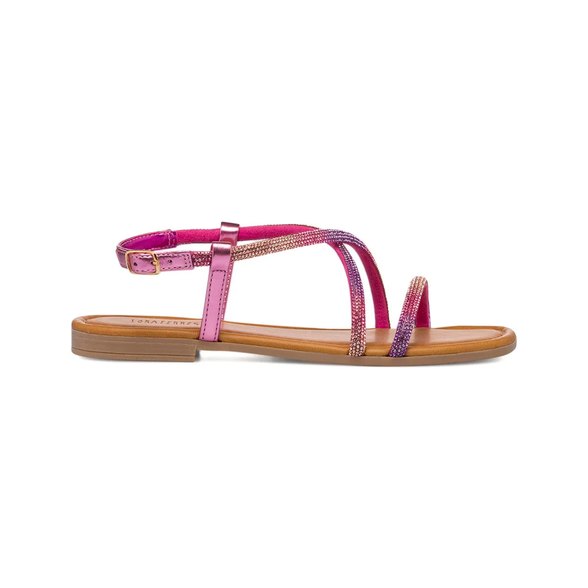 Sandali da donna fucsia con cinturino con strass arcobaleno Lora Ferres