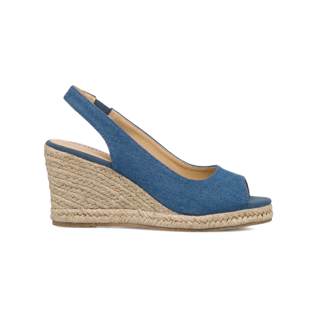 Sandali da donna in canvas blu jeans con zeppa effetto rafia Lora Ferres