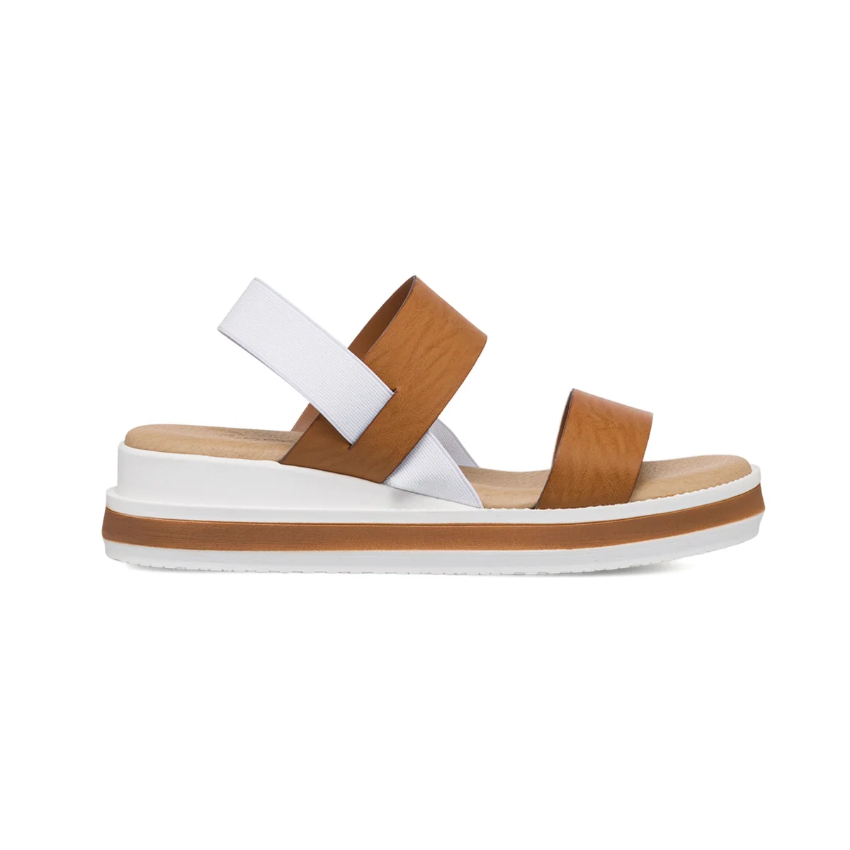 Sandali da donna marrone e bianco con zeppa 4,5 cm P Soft