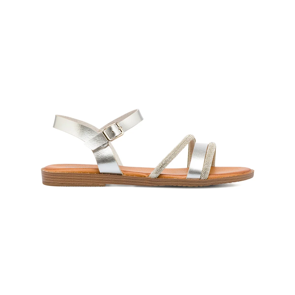 Sandali flat Argento da Donna con Strass Incrociati Lora Ferres