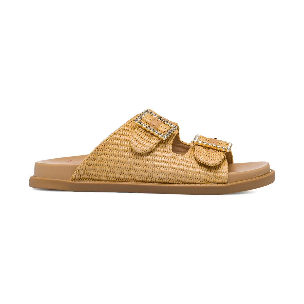 Sandali Flat Beige da Donna con tramatura effetto Rafia e doppia Fibbia Swish Jeans