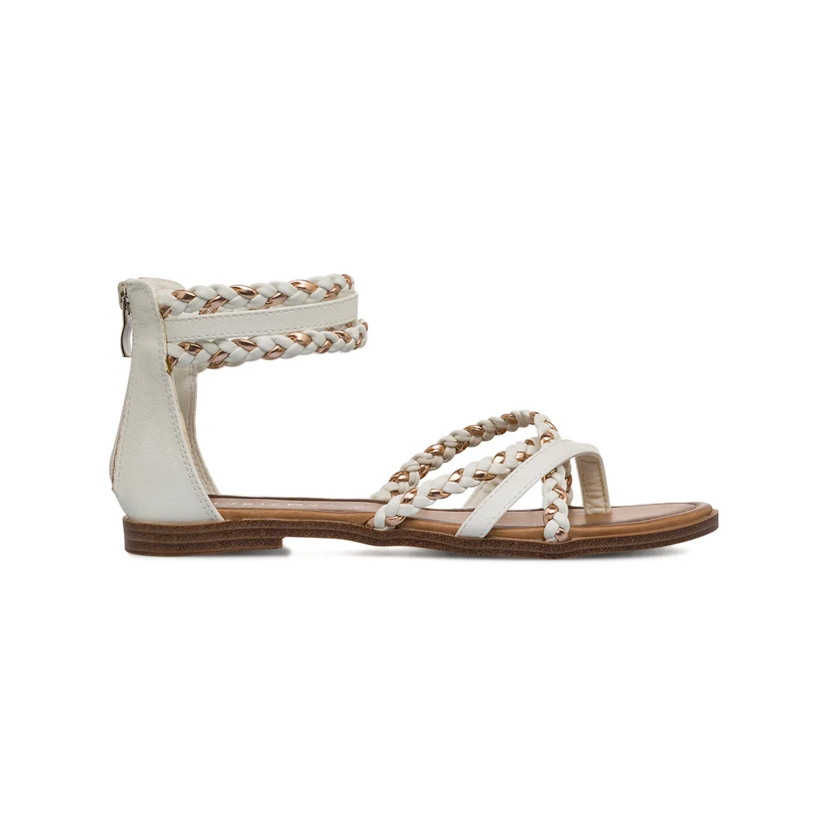 Sandali Flat Bianchi da Donna con Intrecci e chiusura zip sul retro Lora Ferres