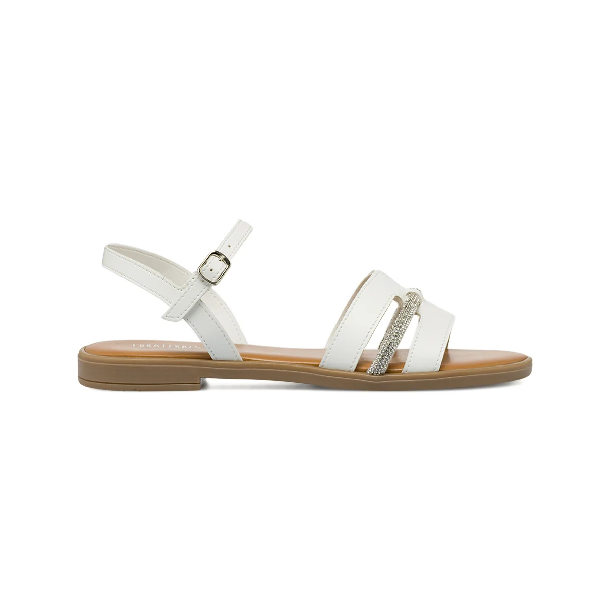 Sandali Flat Bianchi Donna con fascia ad H e strass Lora Ferres