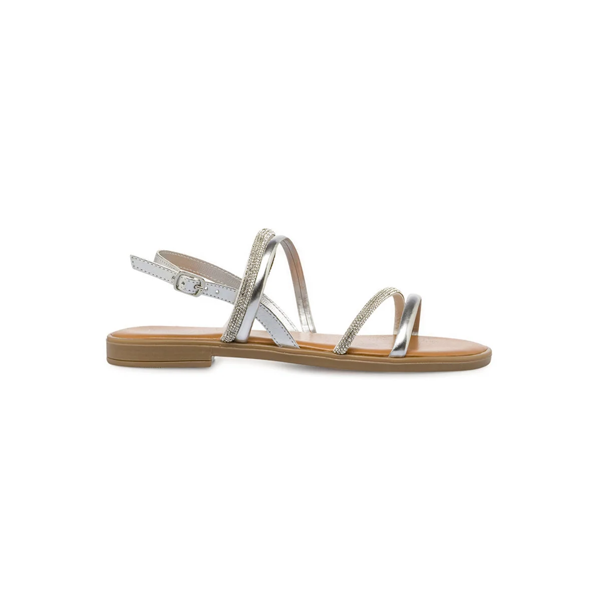 Sandali Flat Donna Argento con strass luminosi Lora Ferres
