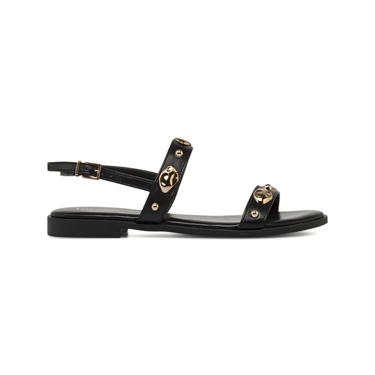 Sandali Flat Donna Neri con borchie gioiello Lora Ferres