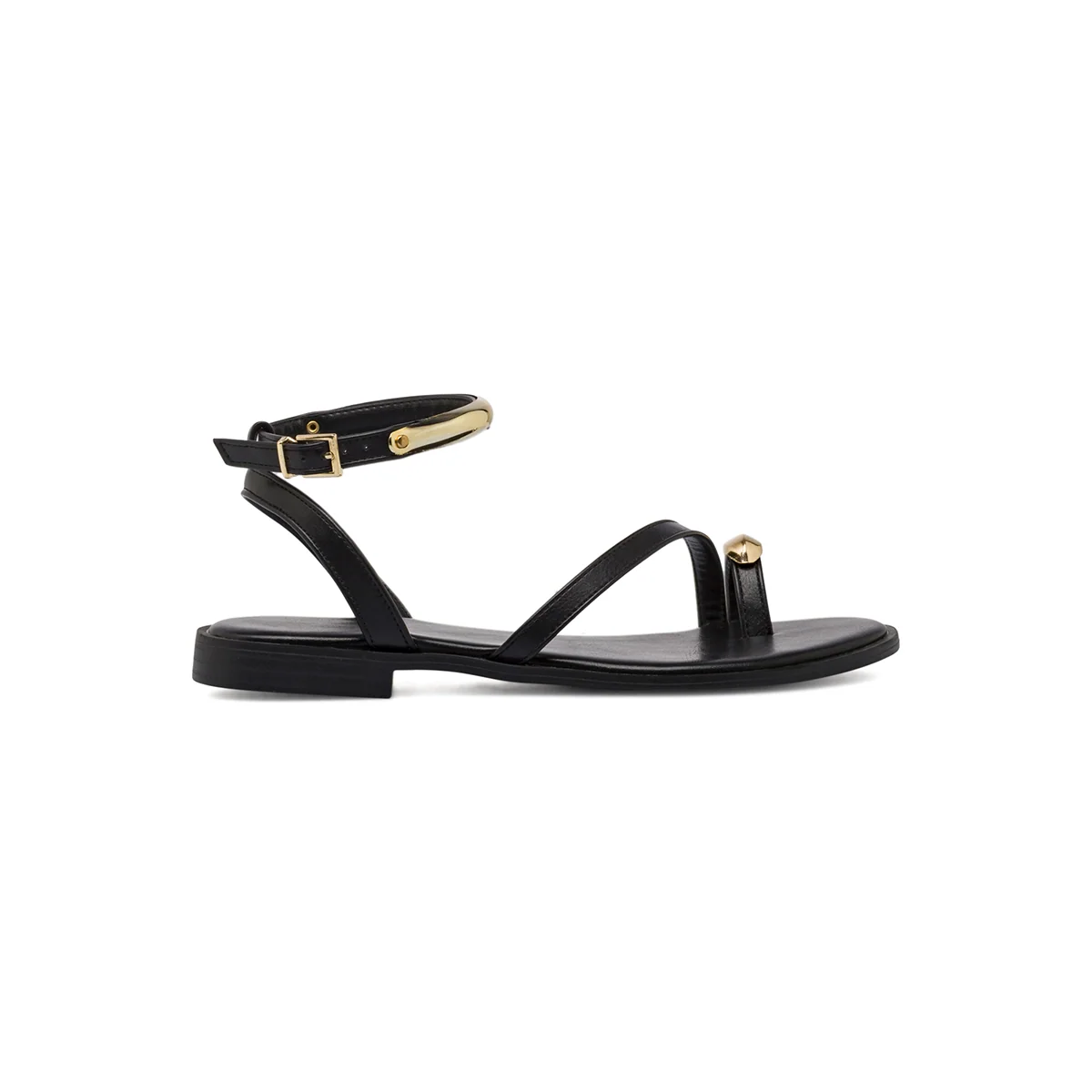 Sandali Flat Donna Neri con dettaglio gioiello Lora Ferres