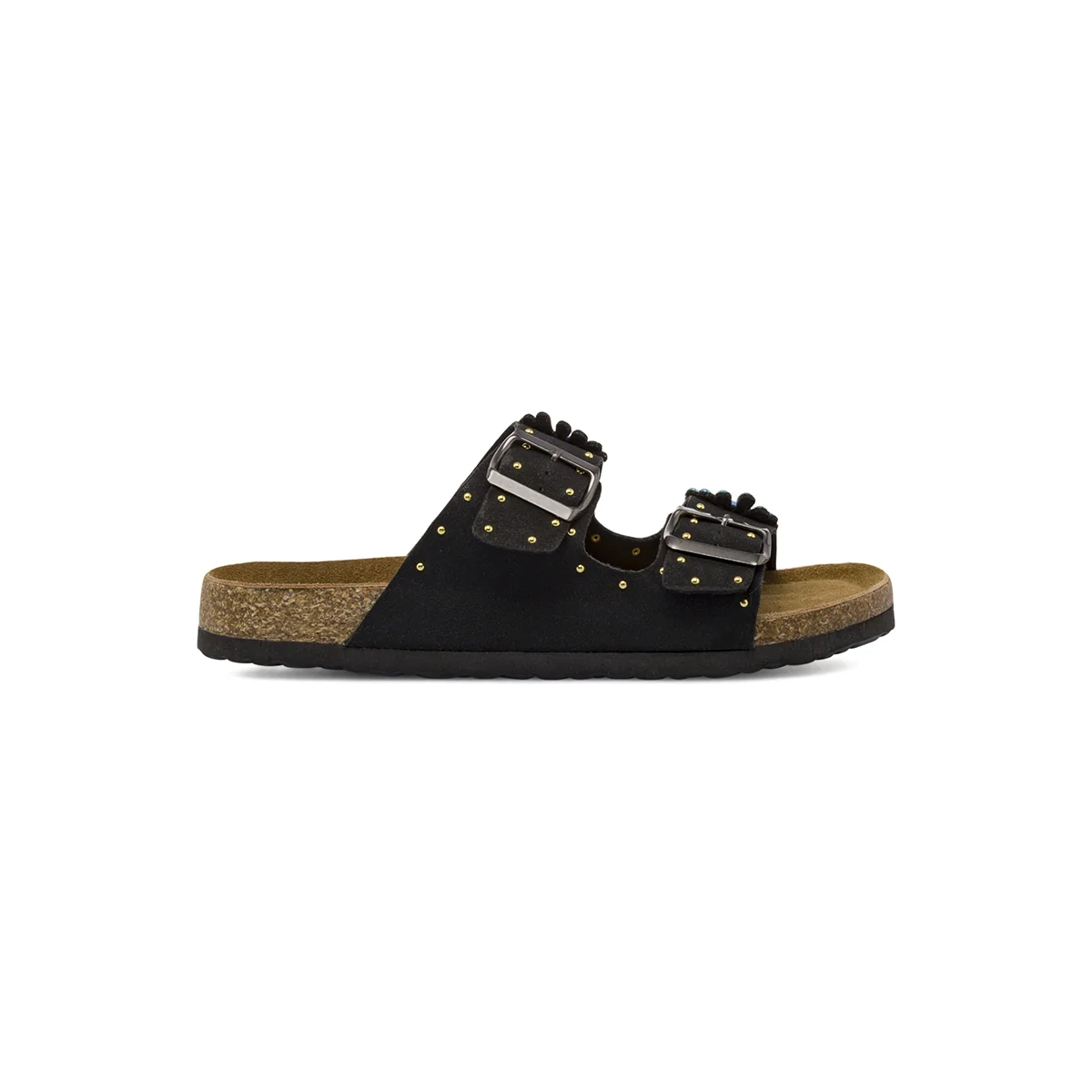 Sandali Flat Donna Neri effetto scamosciato con borchie Lora Ferres