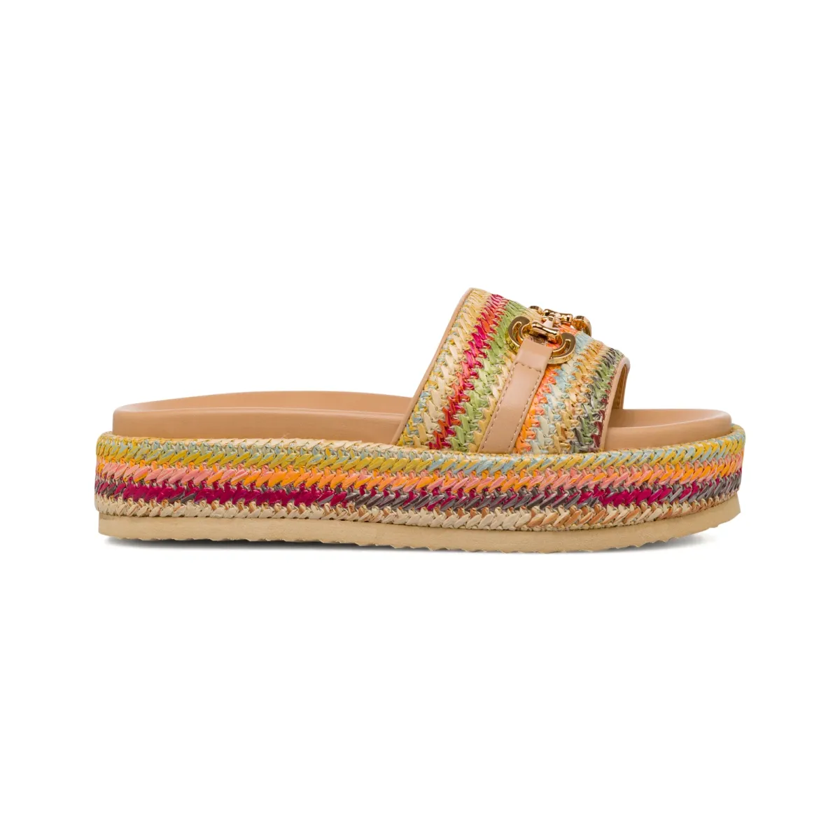 Sandali flat multicolori da Donna effetto Rafia con fibbia Swish Jeans