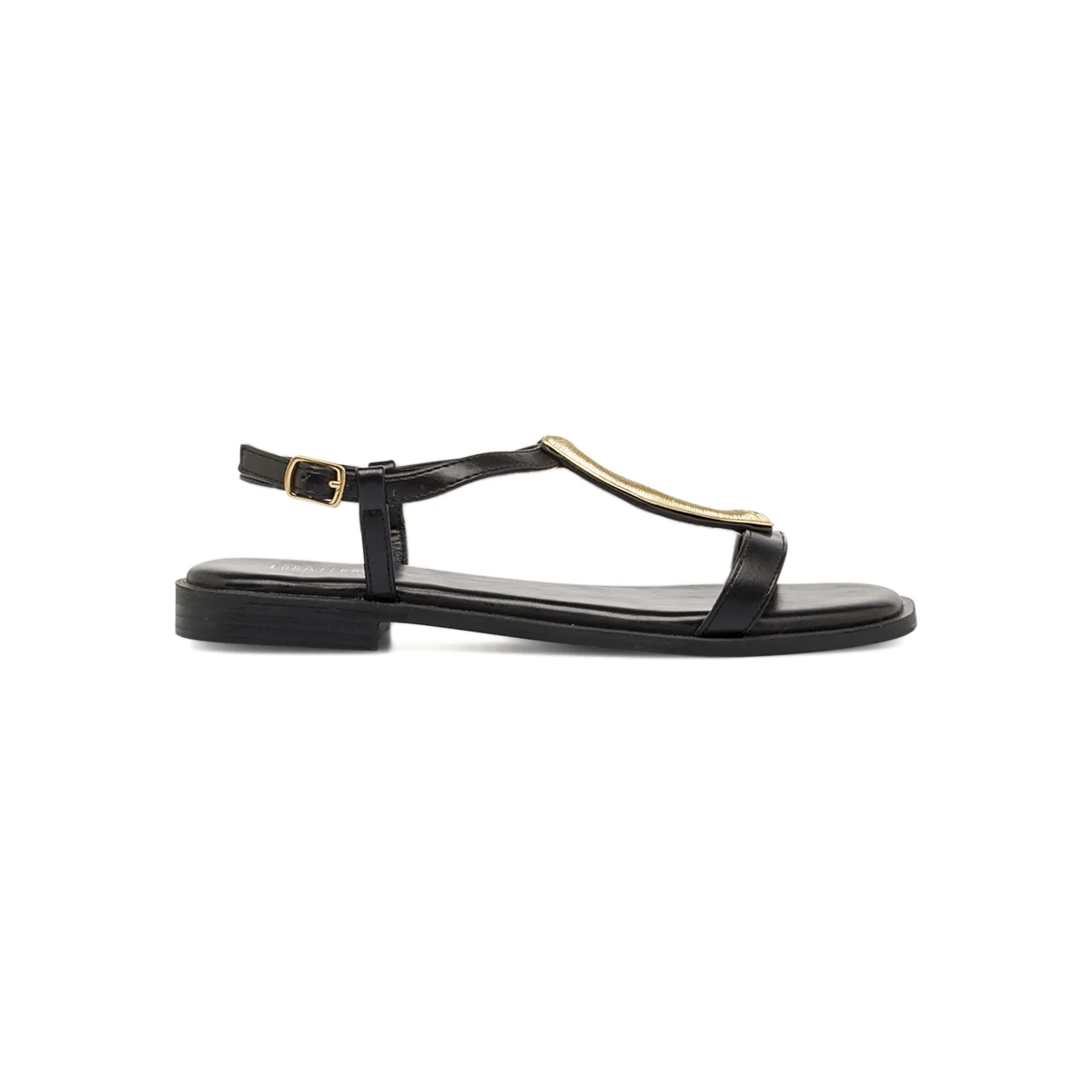 Sandali Flat Neri Donna con inserto metallico oro Lora Ferres