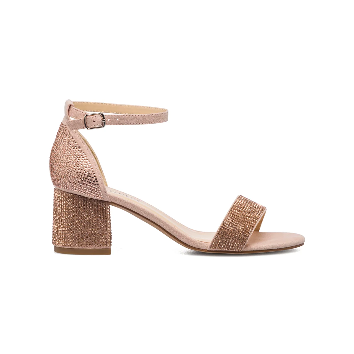 Sandali gioiello champagne da donna con tacco largo 5,5 cm e strass Lora Ferres