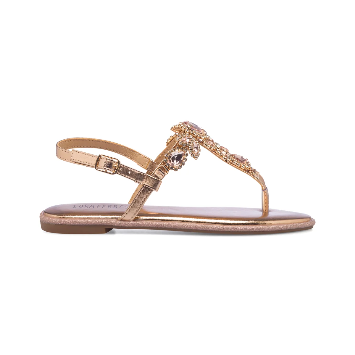 Sandali gioiello infradito color champagne da donna Lora Ferres