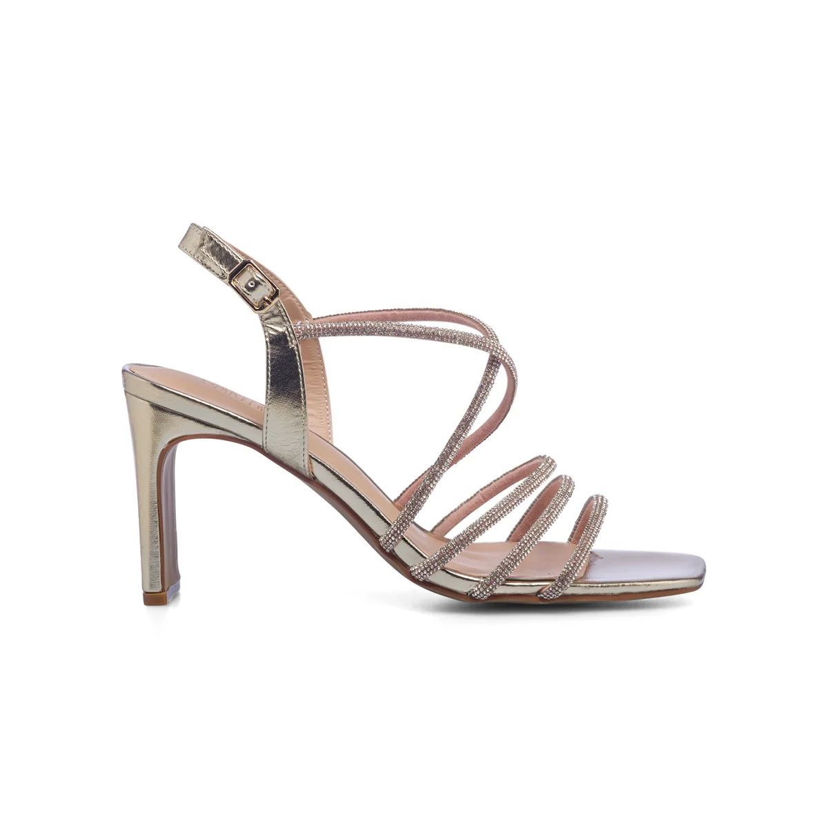 Sandali gioiello oro da donna con tacco 8 cm e strass Lora Ferres