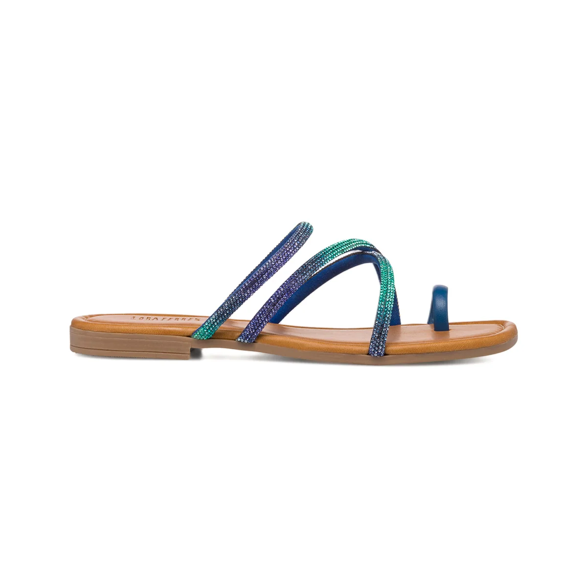 Sandali infradito da donna blu con cinturino con strass arcobaleno Lora Ferres
