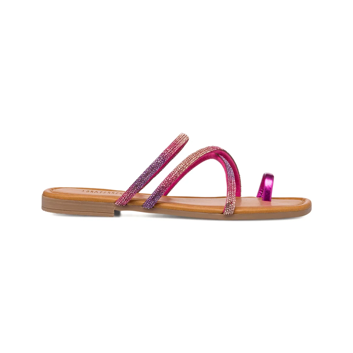 Sandali infradito da donna fucsia con cinturino con strass arcobaleno Lora Ferres
