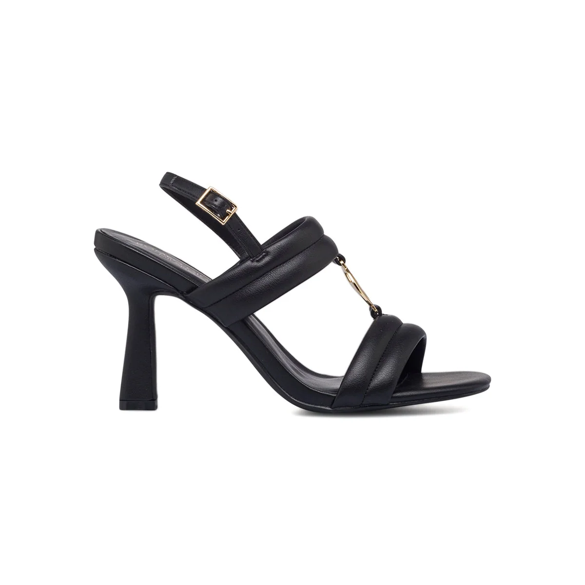 Sandali neri da donna con logo in metallo e tacco 10 cm Romeo Gigli Milano