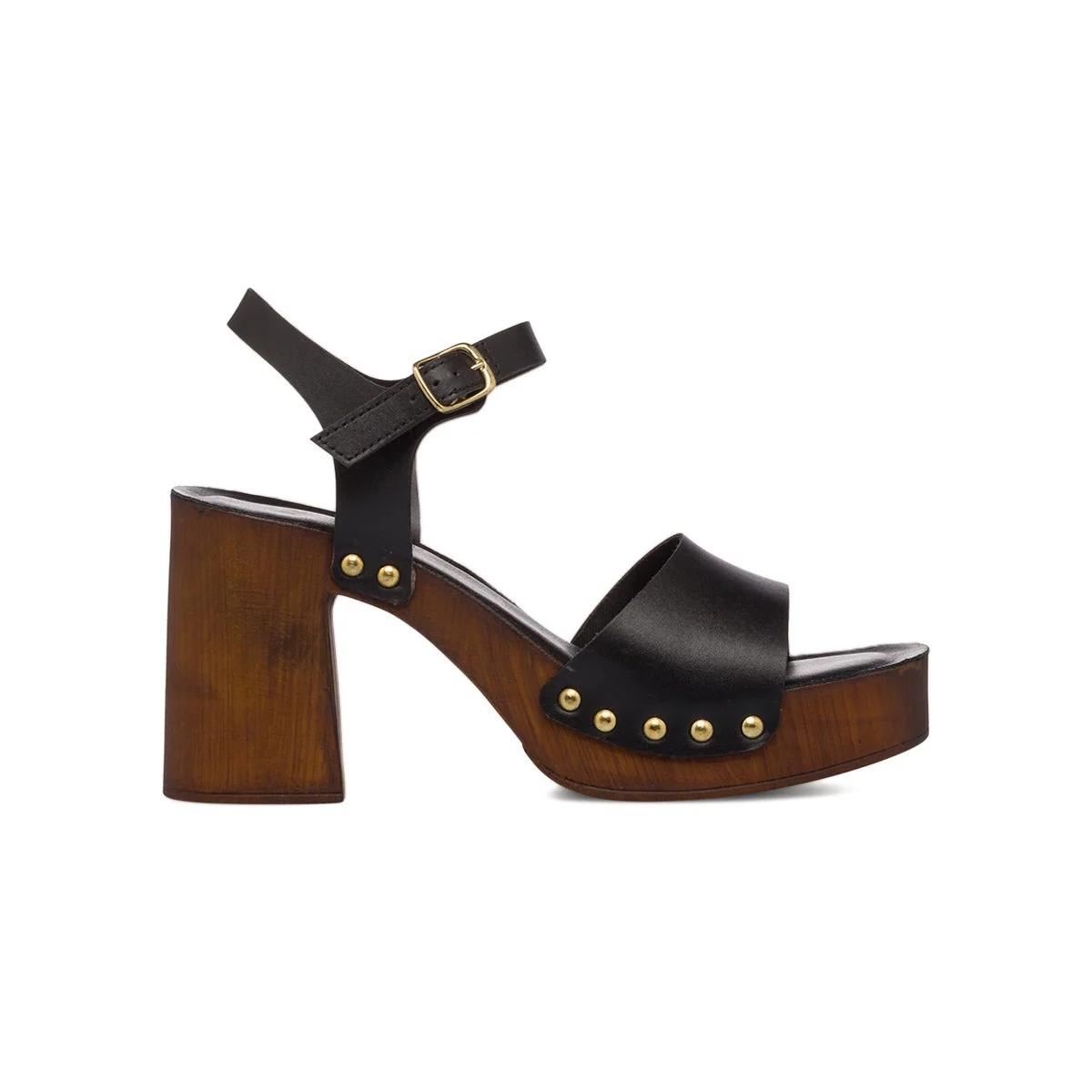 Sandali neri da donna con tacco 9 cm e con dettagli borchie P Essentials