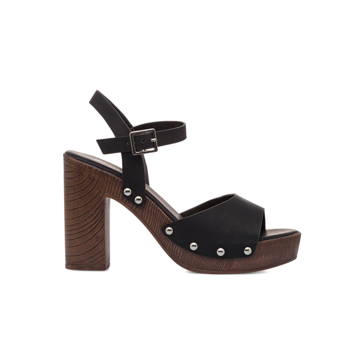 Sandali neri da Donna con tacco a colonna 11 cm e borchie Lora Ferres