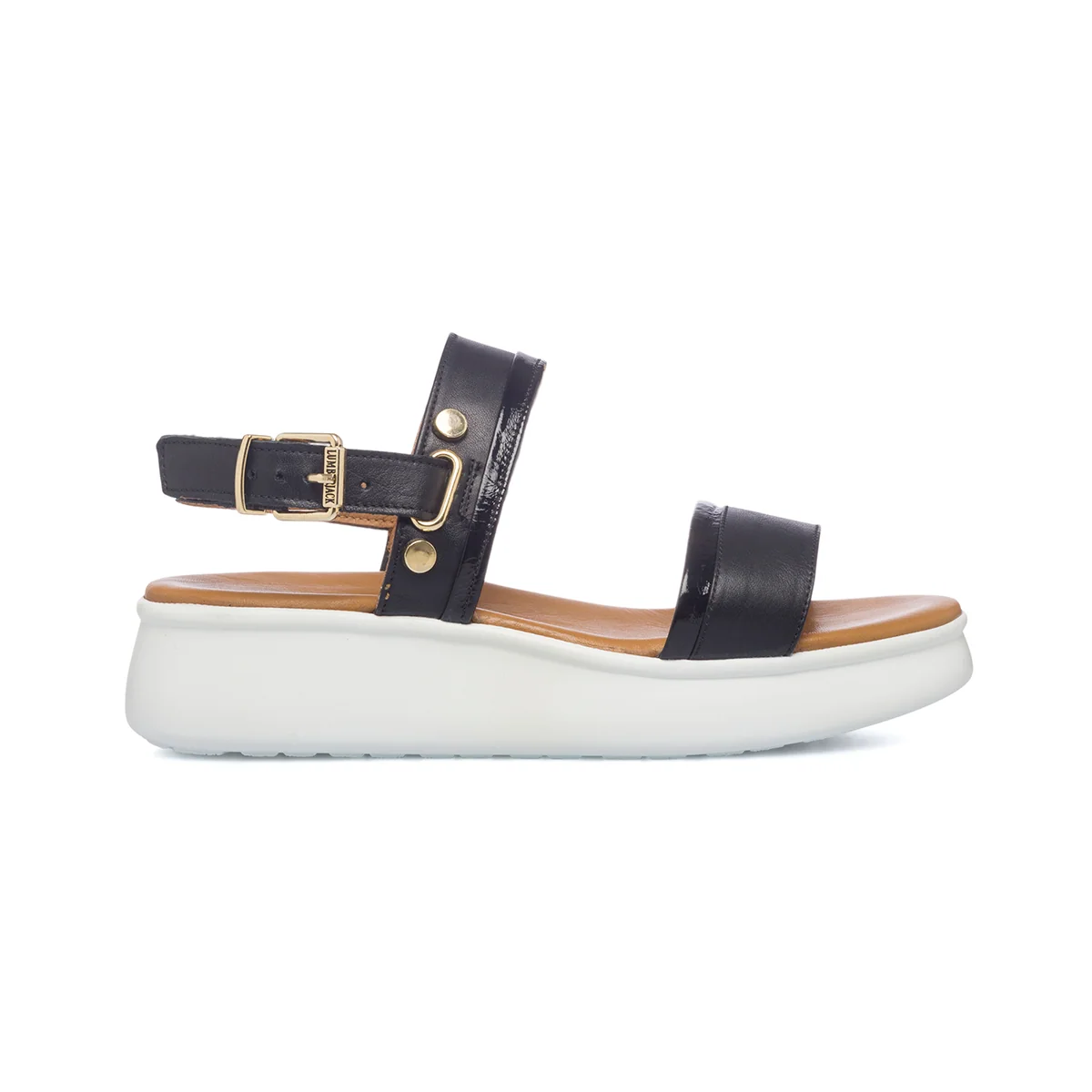 Sandali neri in pelle da donna con zeppa 5 cm Lumberjack Wendy