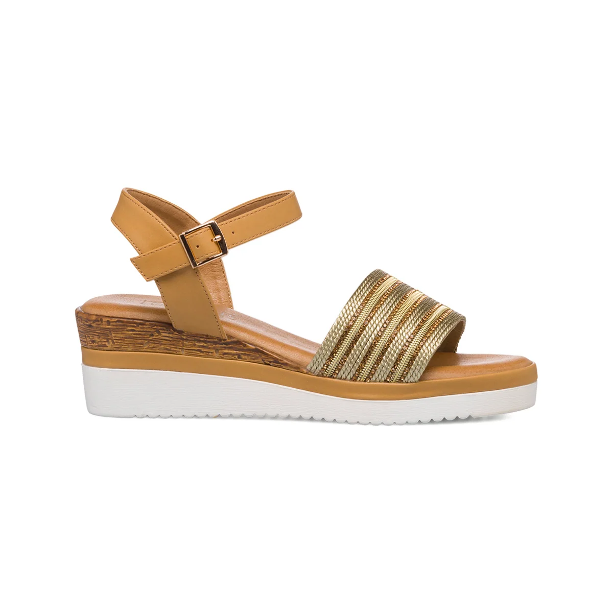 Sandali oro e beige da donna con tacco 6 cm e dettagli strass Lora Ferres