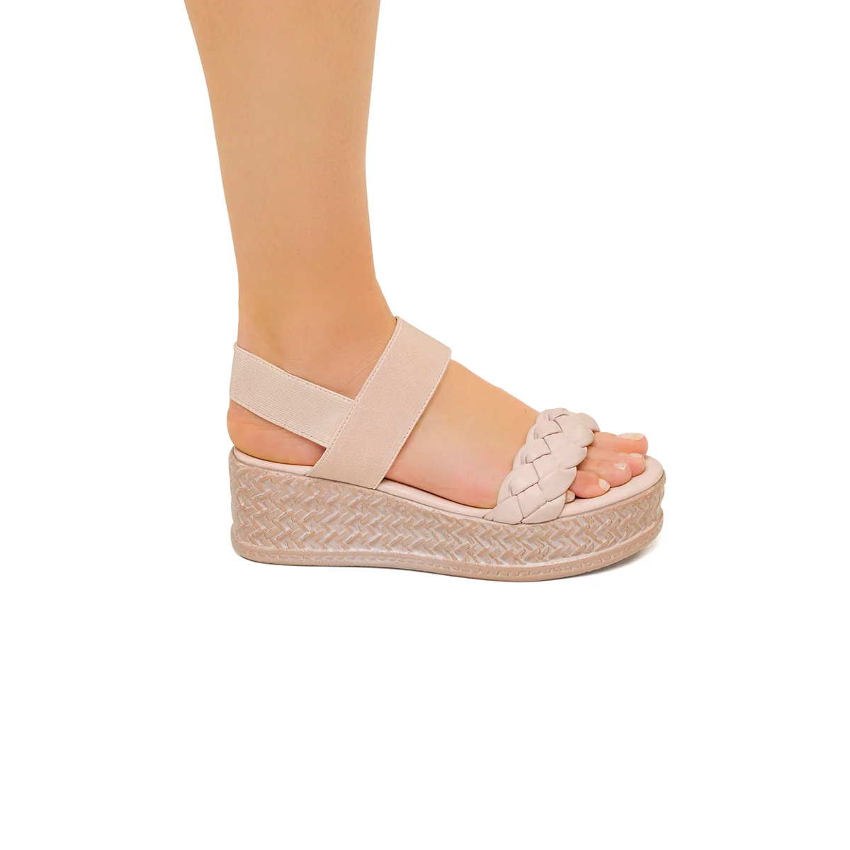 Sandali rosa con fascia effetto intrecciato e zeppa 4 cm Lora Ferres