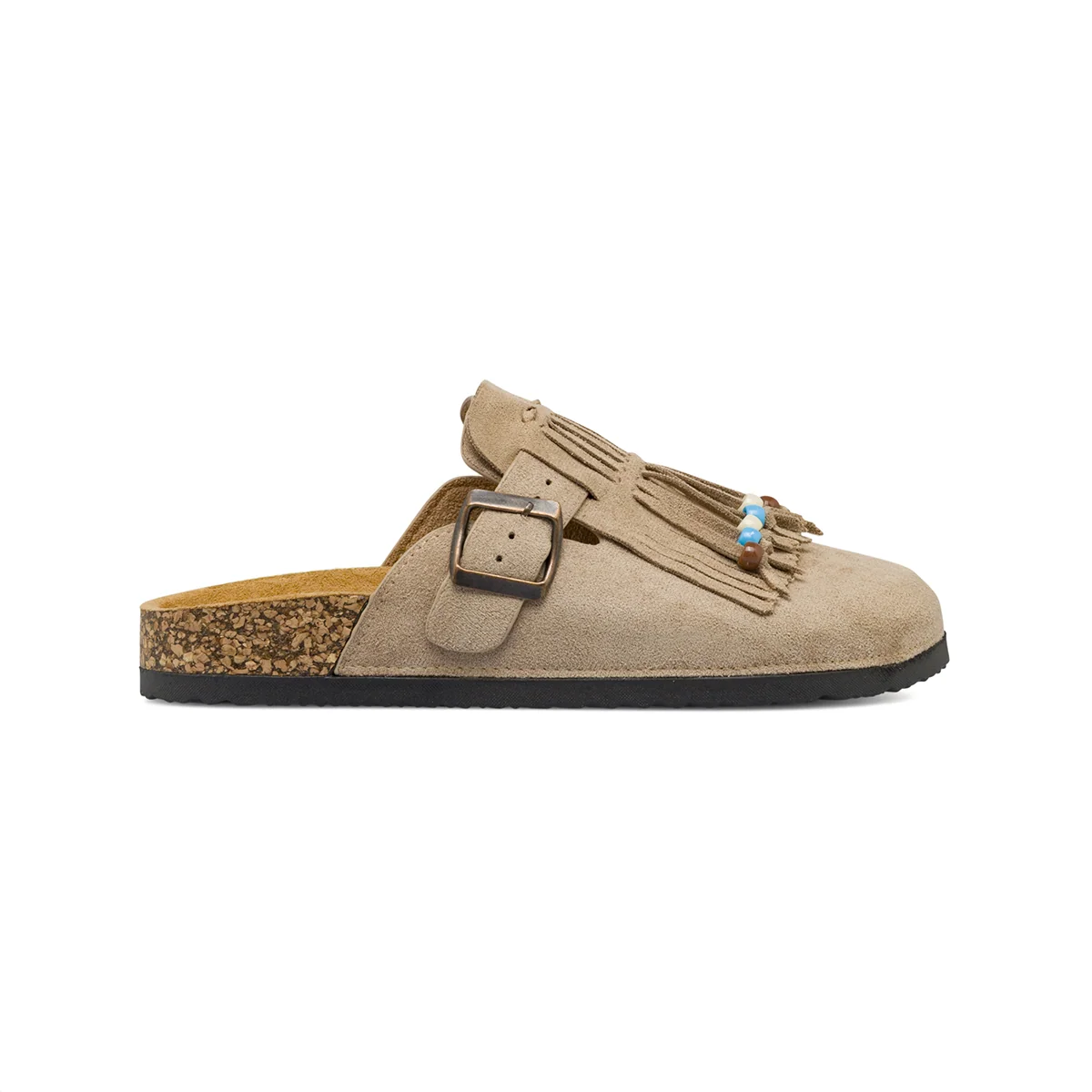 Sandali Sabot Beige Donna con frange effetto scamosciato Lora Ferres
