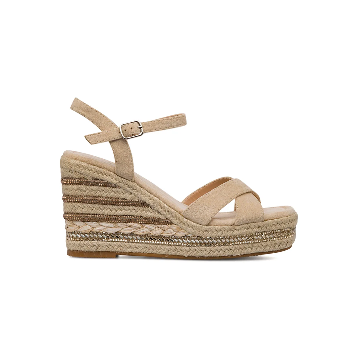Sandali Zeppe Beige da Donna con inserti in strass e tacco 8,5 cm Lora Ferres