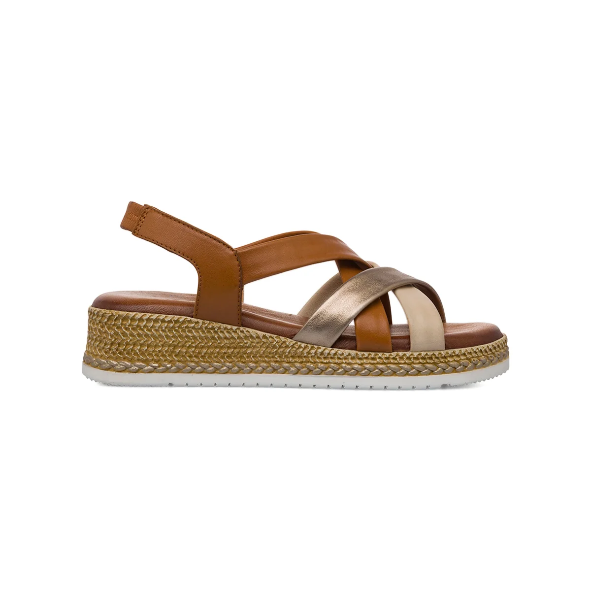 Sandali Zeppe cuoio e oro da Donna con dettaglio intreccio P Essentials