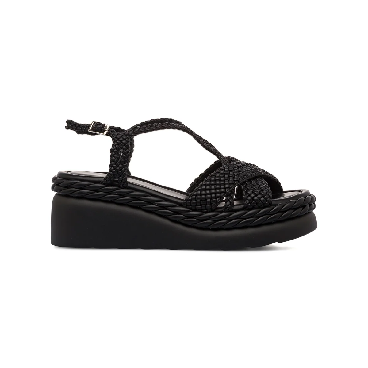 Sandali Zeppe Neri da Donna con Intreccio e Tacco 6,5 cm Swish Jeans