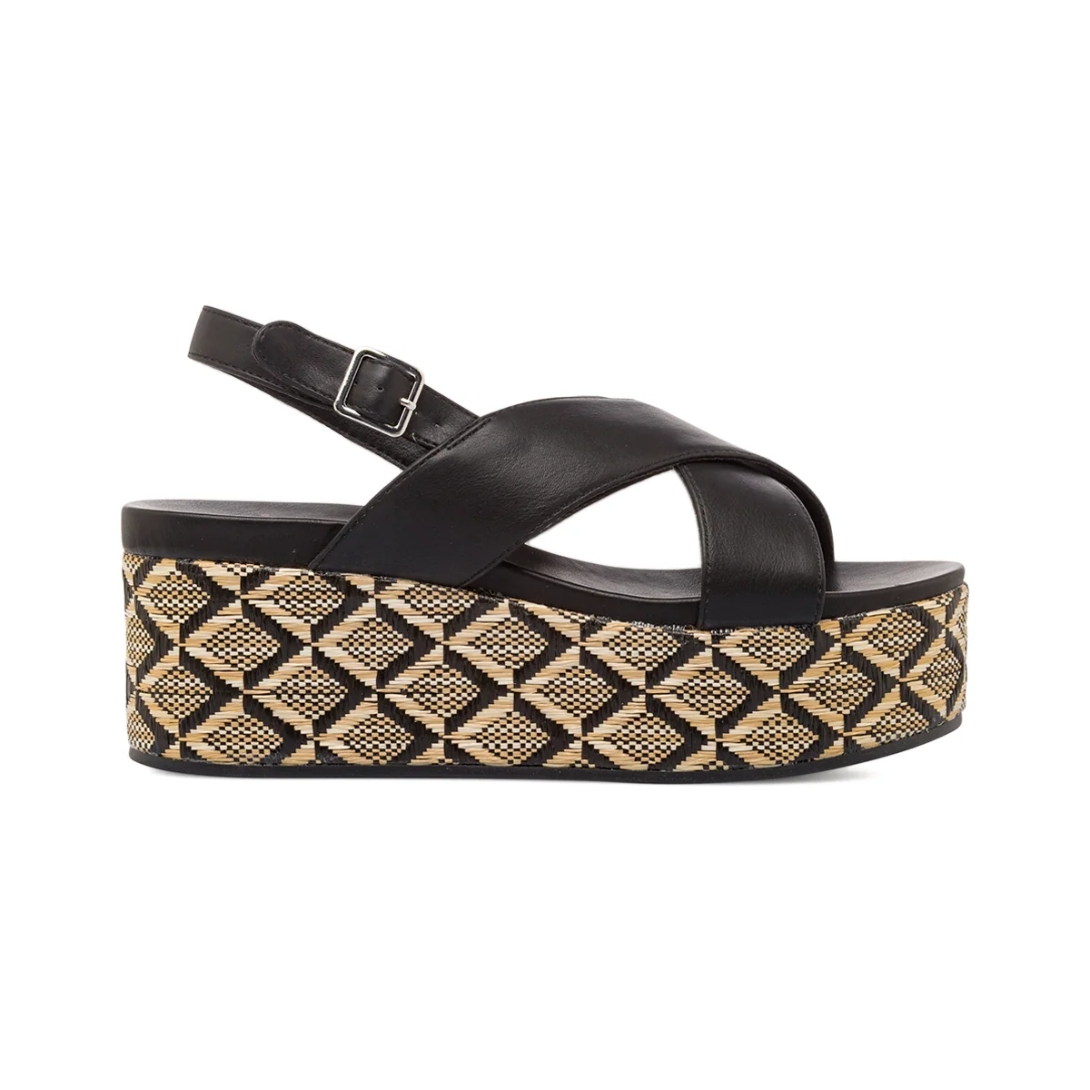 Sandali Zeppe Neri da Donna con Tacco 6 cm e Suola effetto Rafia Swish Jeans